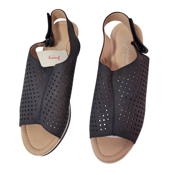 Jeossy Women's Platform Peep Toe Wedge High Heel Sandals Black Size 8 - Picture 2 of 12